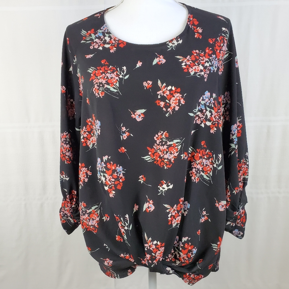 Gibson 3/4 sleeve front knotted pullover blouse S